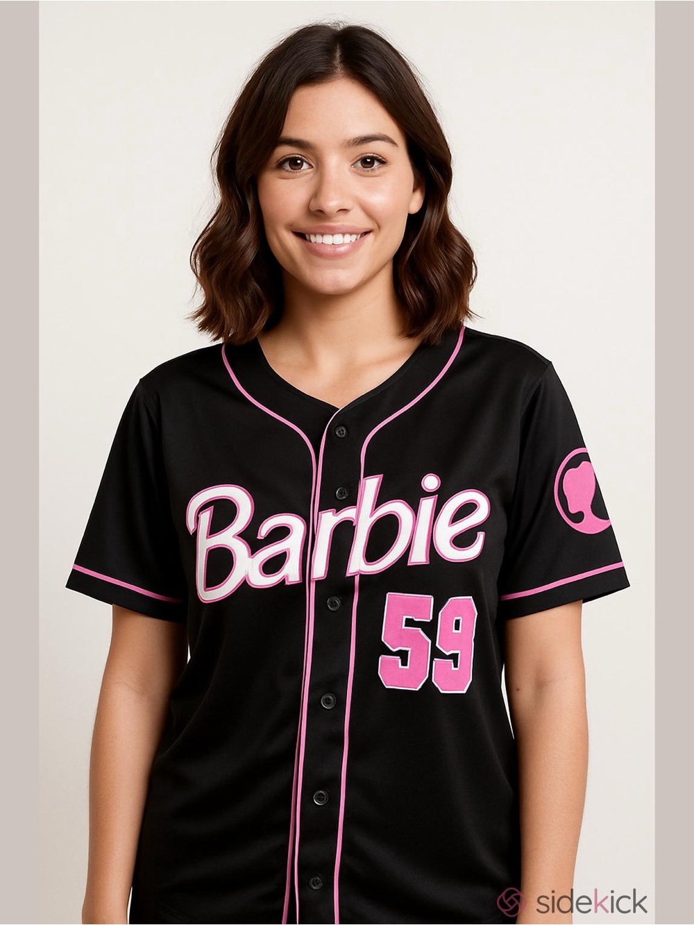 Barbie Logo ‘59 Graphic Button Up Baseball Jersey Women Size Extra Large.